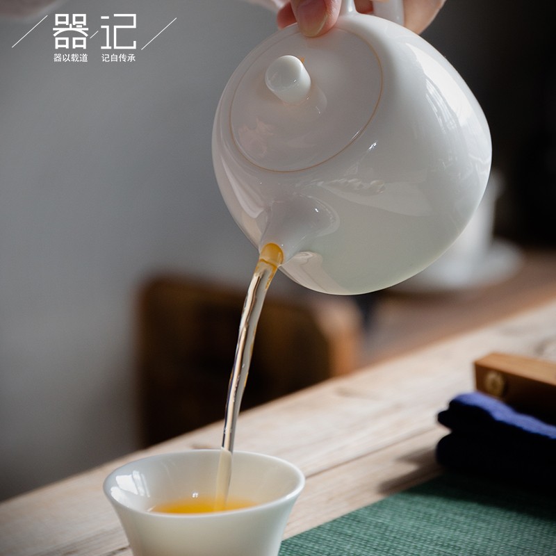 器记德化窑白瓷牛栏壶羊脂玉小茶壶家用功夫茶具过滤LOGO礼品定制