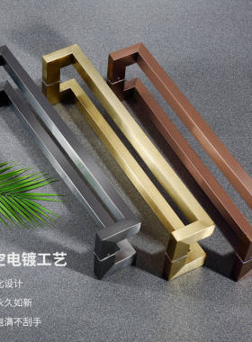 不锈钢玻璃门方管拉手黑色大拉手木门把手地弹簧门方管亚黑大拉手