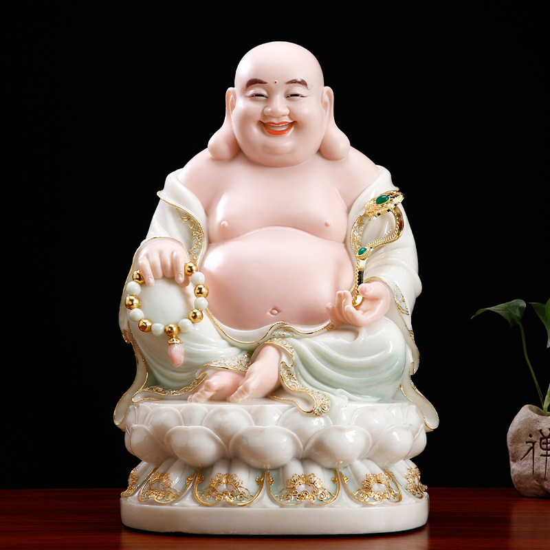 汉白玉笑佛摆件家用供奉客厅弥勒佛菩萨大肚笑佛像开心弥勒未来佛