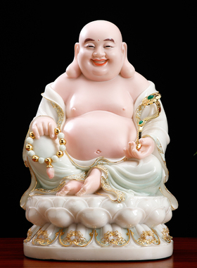 汉白玉笑佛摆件家用供奉客厅弥勒佛菩萨大肚笑佛像开心弥勒未来佛