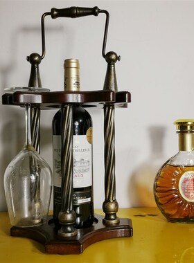 复古红酒架餐厅摆设创意餐桌美式欧式铁艺客厅装饰品摆件吊杯架