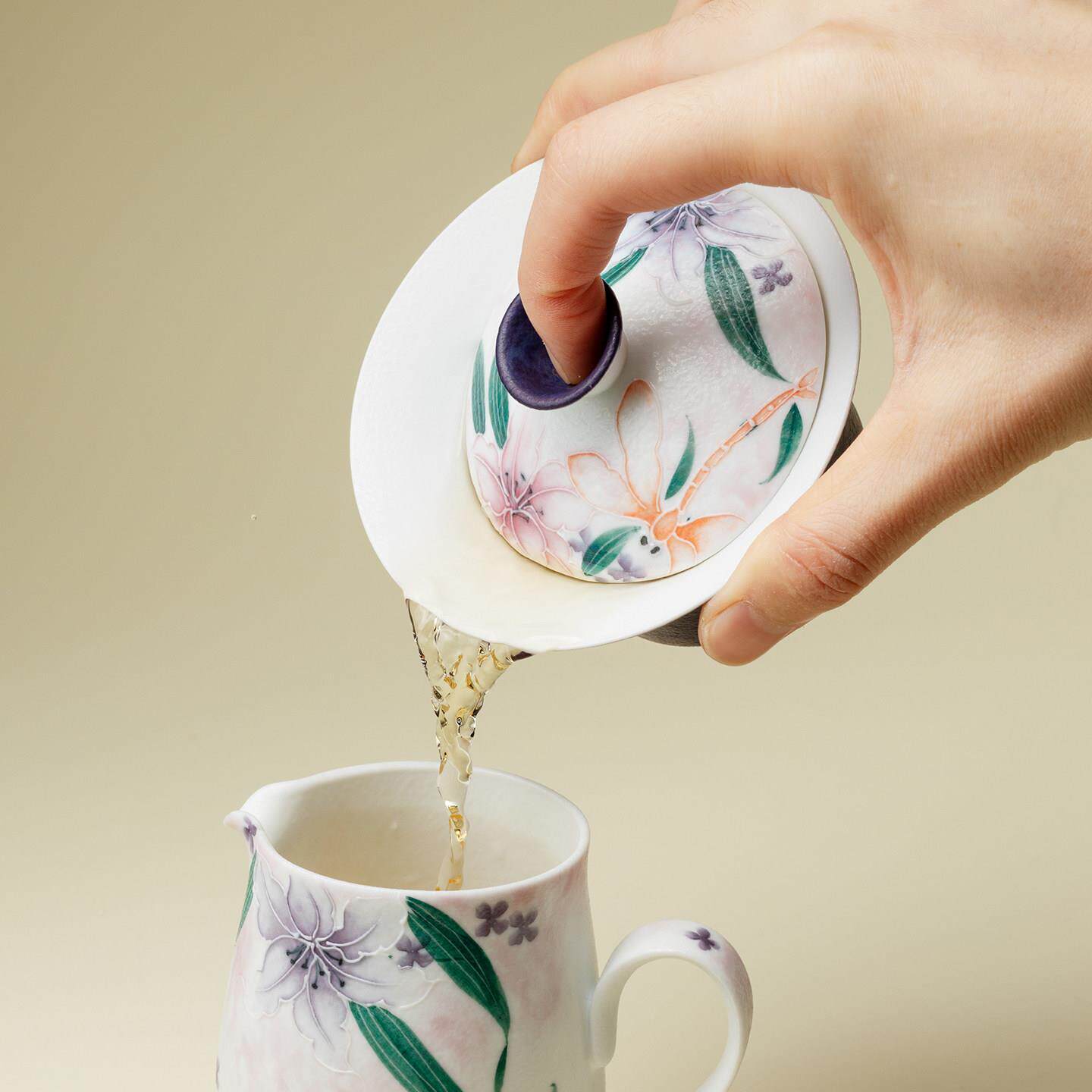 里作碗手工暮云蜓伴清卉盖碗高颜家值陶瓷泡茶用功夫茶具敬紫1411