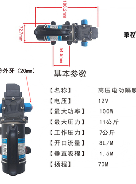 高压4分外牙100W抽水泵自动浇花雾化灌溉喷雾消毒降温防尘抽水机