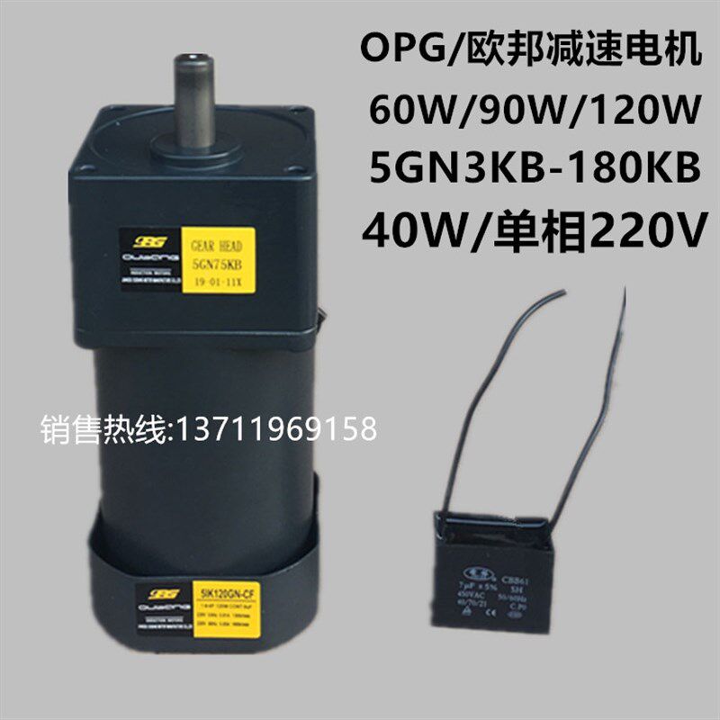 OPG欧邦齿轮减速电机 单相220V感应马达40W60W90W120W 5GNKB牙箱