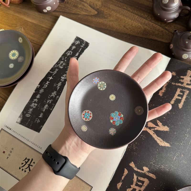 闲庭茶器【皮球花系列】迷你宝宝紫砂壶 小茶盘 原矿紫泥