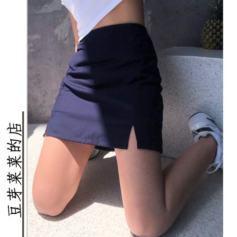 下摆开衩包臀裙复古高腰显瘦半身裙短裙A字裙防走光修身一步裙夏