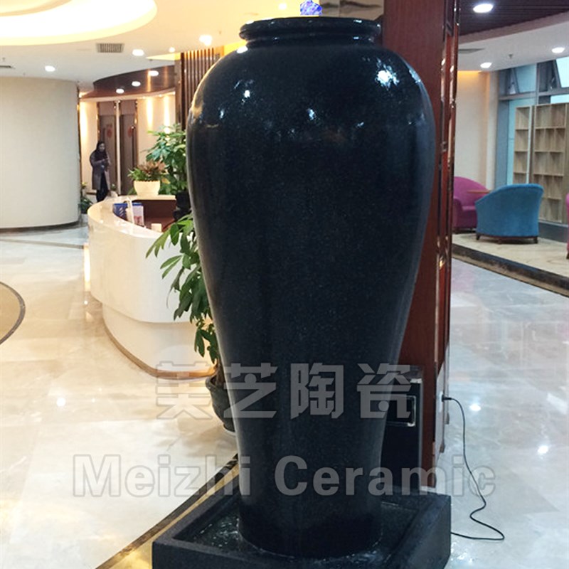 超大型涌水陶罐自循环流水生财摆件喷水花瓶酒店水景观喷泉加湿器
