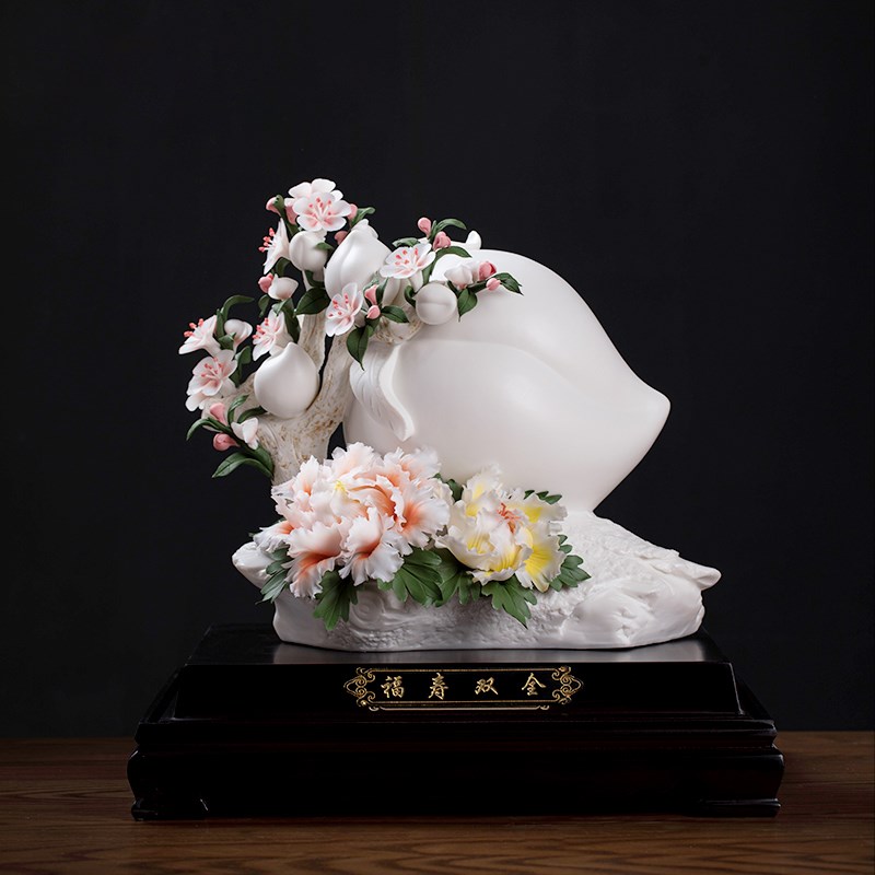 新中式手工《福寿双全》祝寿生日礼品送老人客厅玄关酒柜装饰摆件