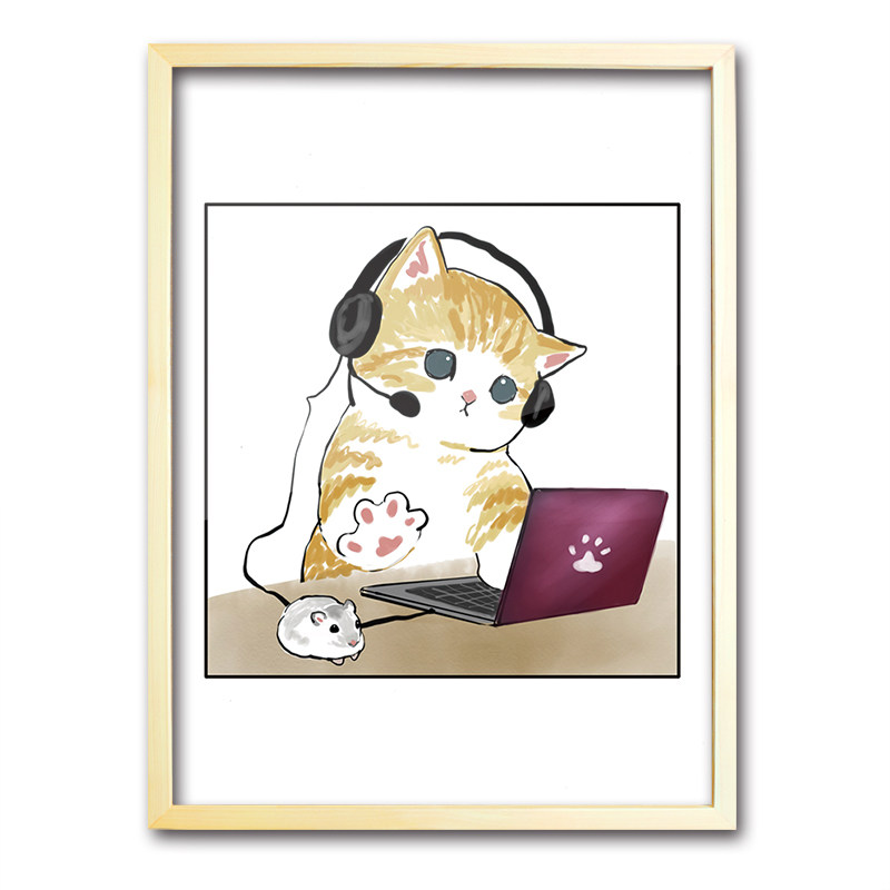 小猫咪在工作走廊书房装饰画卧室床头儿童房像极了正在工作的自己