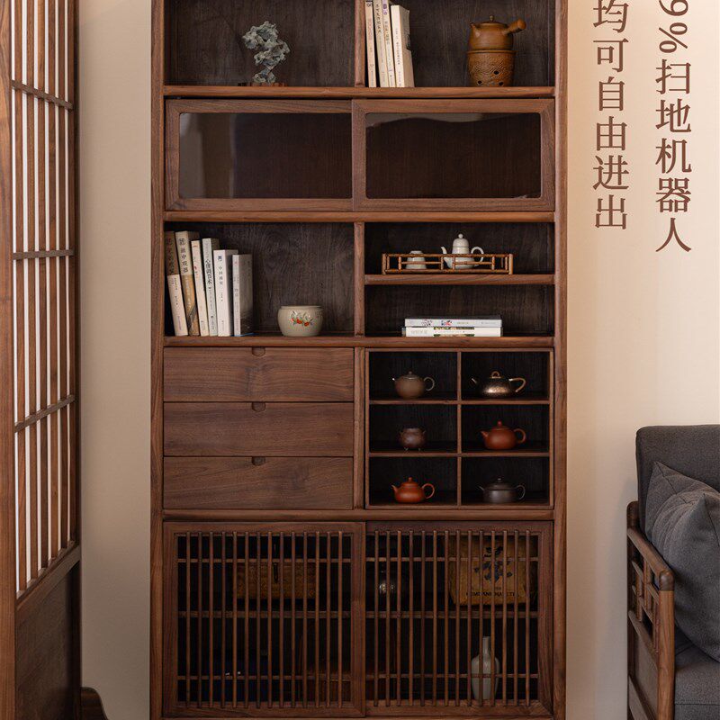 空器木作宋式美学博古架新中式实木茶架黑胡桃木展示柜置物架茶室
