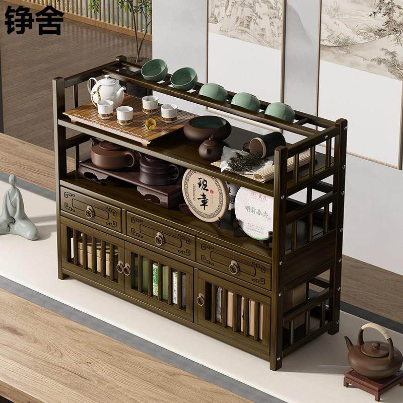 桌面博古架小型杯架置物架实木中式收纳架紫砂壶摆放架茶具茶叶罐