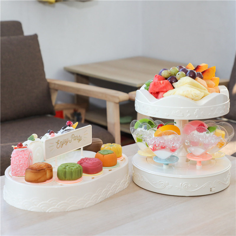 圣诞双层音乐自动旋转甜品机生日聚会烘焙装饰儿童节日蛋糕展示台