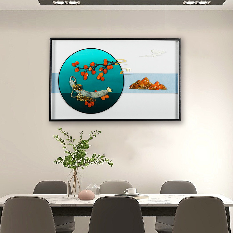 新中式餐厅装饰画轻奢高级感客厅西墙挂画沙发背景墙壁画玉雕挂画