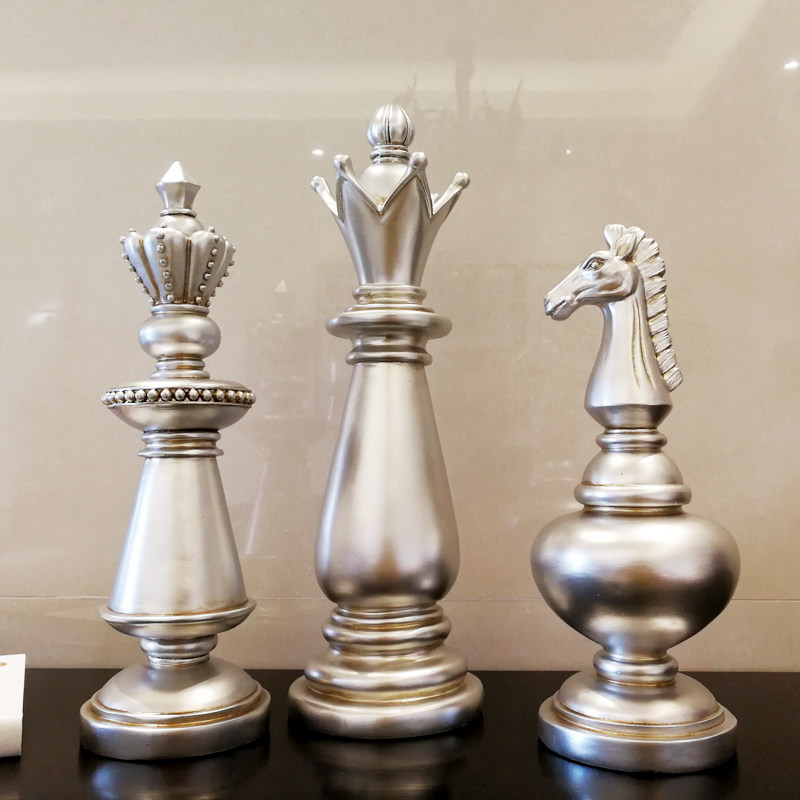 欧式复古黑白国际象棋家居摆件美式家居装饰品软装书房客厅摆设