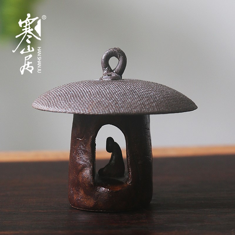 寒山居粗陶手捏盖置禅意柴烧陶瓷壶盖托盖碗托茶宠手把玩件茶配件