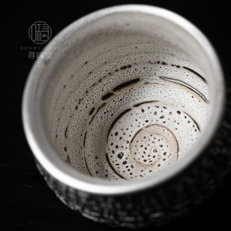 高档银彩手工主人杯复古粗陶鎏银茶杯茶盏中式陶瓷功夫茶具单杯