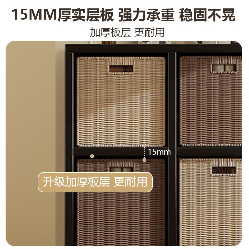 实木格子柜书架落地置物架简易书柜客厅一体靠墙自由组合收纳架子