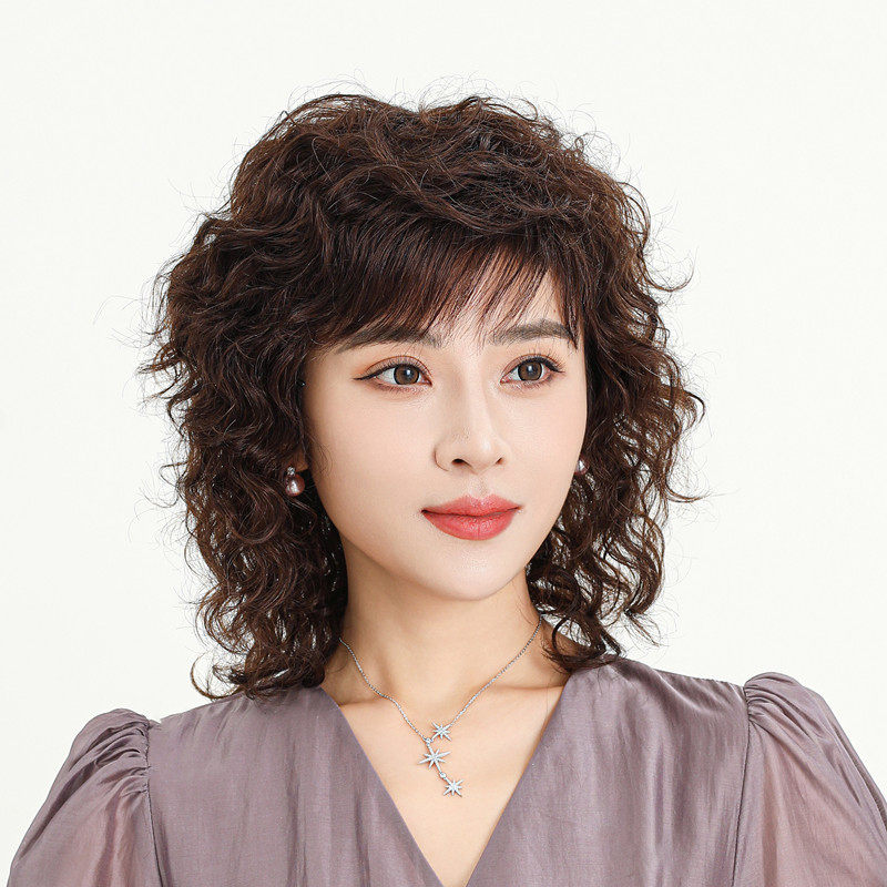 假发女士长发中长卷发妈妈2023新款中老年真发全真人发头套式自然
