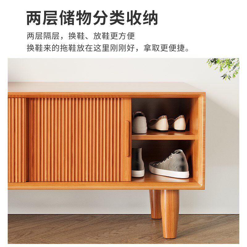 北欧实木换鞋凳家用门口进门穿鞋凳一体长凳入户鞋架日式收纳鞋柜