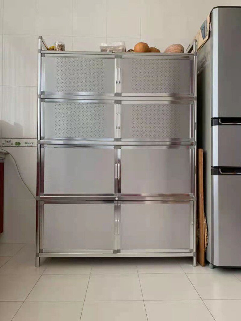 包邮拉丝加厚不锈钢碗盘柜铝合金柜阳台厨房客厅杂物收纳柜多层加
