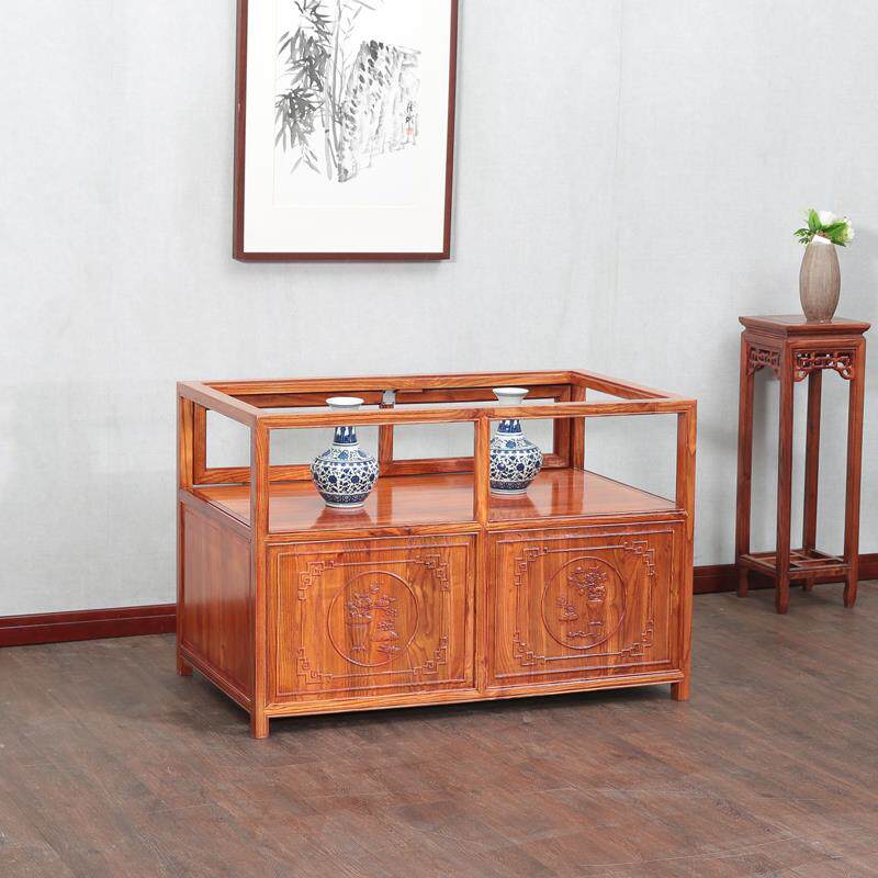 实木珠宝展示柜中式仿古榆木首饰玉器陈列柜货柜精品展柜玻璃柜台
