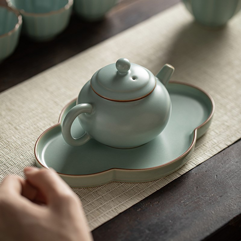 天青汝窑茶壶家用单壶陶瓷功夫茶具泡茶器可养开片中式汝瓷小品壶