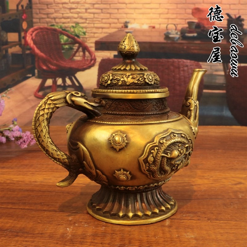 纯铜藏式龙壶摆件仿古铜器水壶茶壶酒壶手把壶家居装饰品工艺礼品
