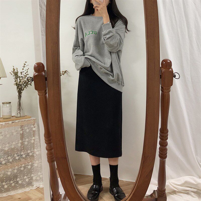 大码长裙女高腰西装半身裙中长款胖mm开叉一步包臀裙遮胯裙子春夏