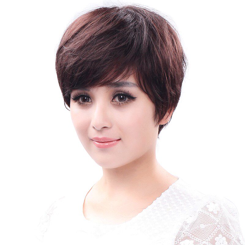 卡瑞丝自然真逼人发丝中老年假发女短发短卷发妈妈假发真发假发套