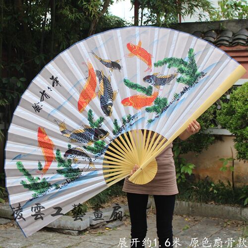 中国风装饰大扇子厅堂大挂扇 工艺扇折扇 年年有鱼礼品扇画扇布扇