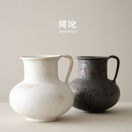 闻说日式侘寂风纯手工大花瓶 景德镇陶艺茶空间花器摆件茶道具