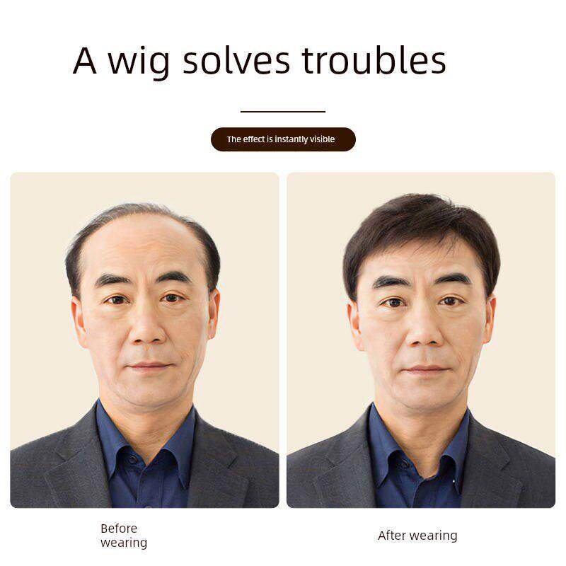 年男士假发真发全头套式HNO中老短遮盖爸爸然白发光头逼真自男发