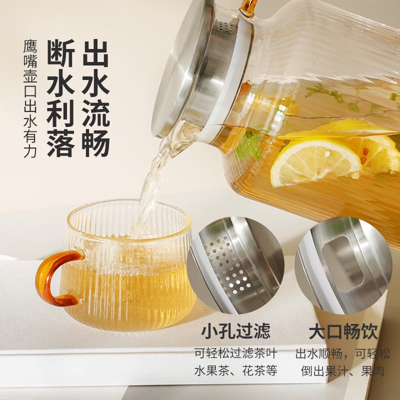 雅集茶具冷水壶耐热透明玻璃大容量家用果汁花茶壶冷水壶锤纹茶壶