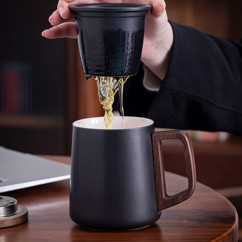 陶瓷杯子办公室泡茶杯茶水分离个人专用马克杯定制印logo水杯女生