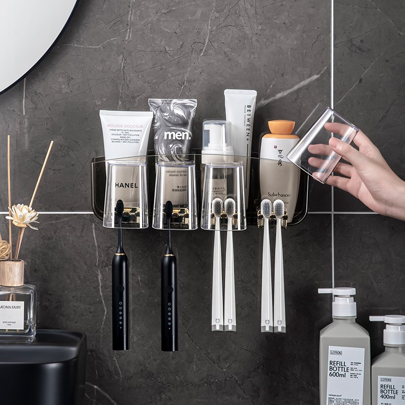 创意塑料牙刷架牙膏置物架简约情侣三人刷牙漱口杯洗漱套装牙具盒图片