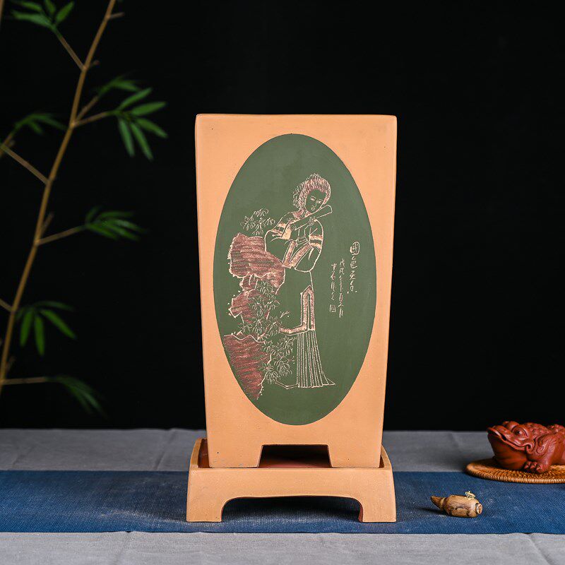 大四方盆 紫砂兰花盆君子兰多肉花盆陶瓷创意古典粗陶绿植 紫砂花