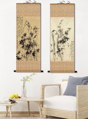 名家郑板桥竹石图卷轴画丝绸画绢画宣纸仿古画家居装饰国画微喷画