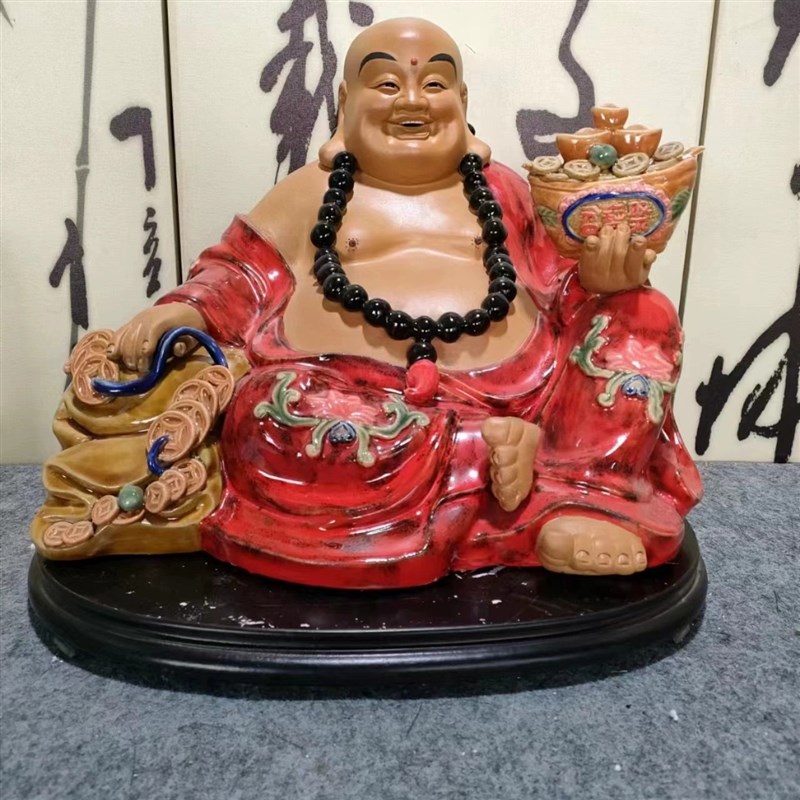 石湾陶瓷弥勒佛笑佛手工摆件招财旺家宅店铺开业吉利福到寿桃佛