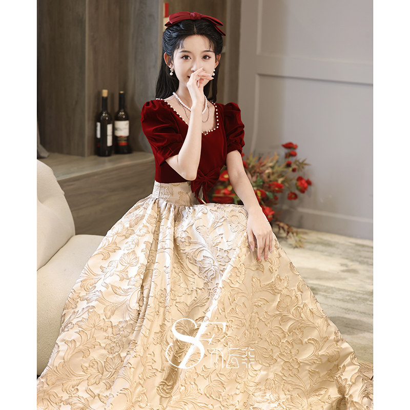 敬酒服新娘2023新款秋冬季高级感订婚礼裙长版结婚当天便装礼服女