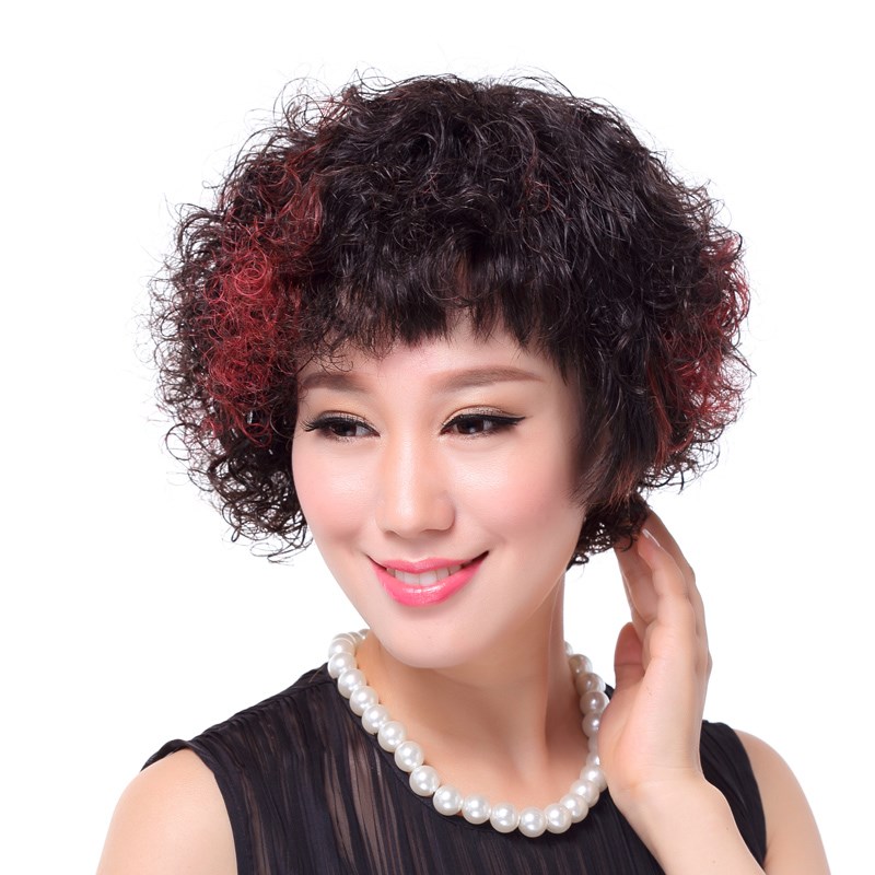 佳秀逼真妈妈假发短发女真发轻薄蓬松时尚女士中老年假发短卷发