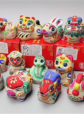 包邮北京特色工艺品纯手工十二生肖彩色泥人手绘泥塑摆件生日礼物