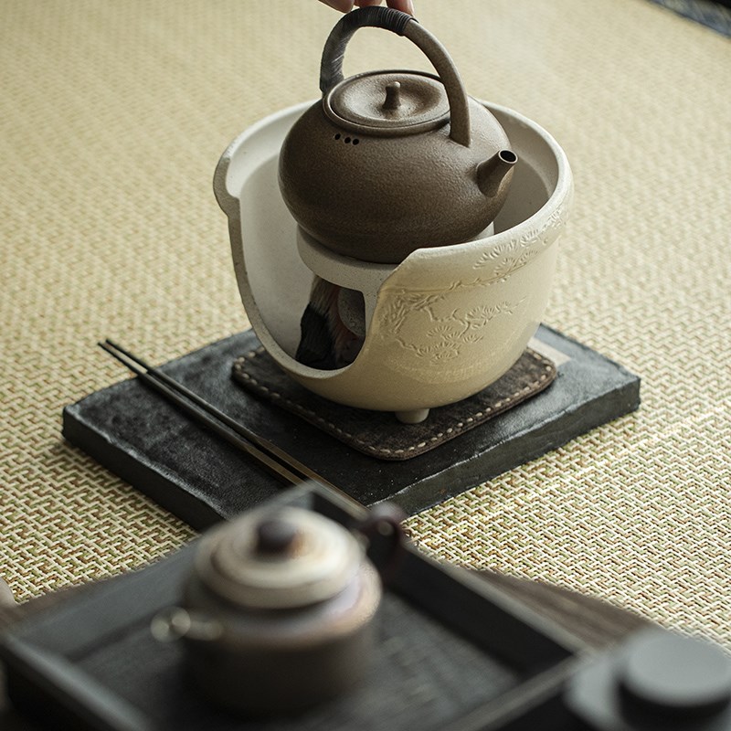 草木祠梵汝粉引观火煮茶炉户外茶炉炭炉煮茶酒精炉碳炉石臼煮茶炉