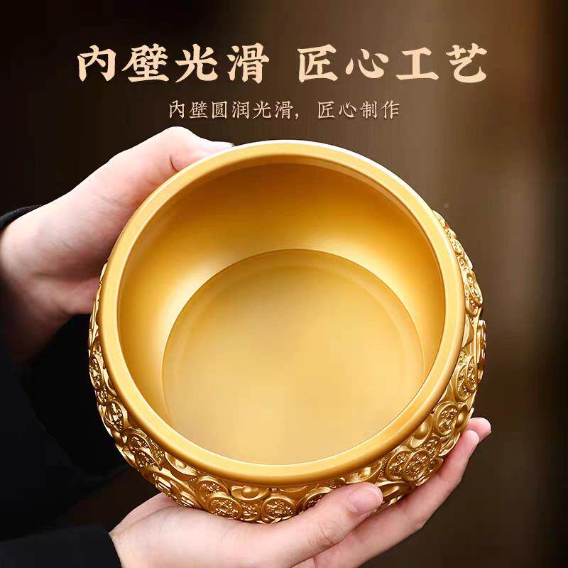 纯铜聚宝盆摆件实聚TIQ心招财财客厅存钱米罐纯铜缸乔迁入宅铺店