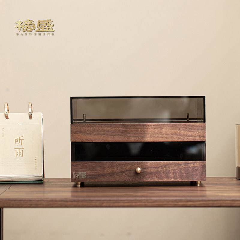 榜盛胡桃木收盒防带盖尘实木中式茶置空胡桃木玲间功夫纳茶具物架