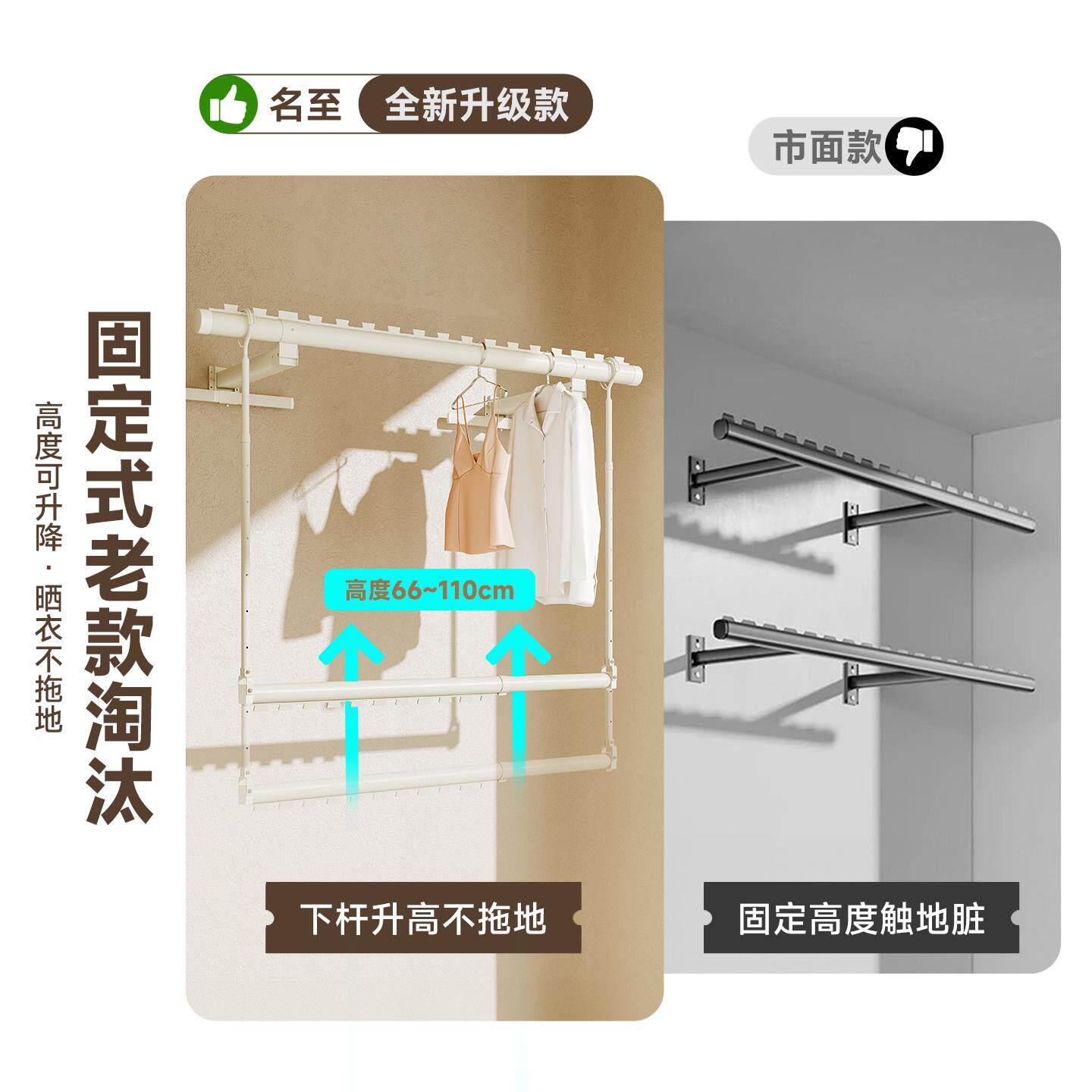 26新款侧衣式装墙上定式晾架阳台双层铝MZ-B593+合金侧边悬挂伸固