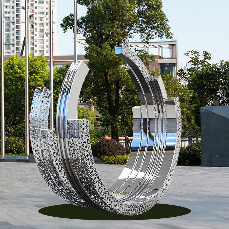定制抽象不锈钢圆环大型雕塑城市公园金属创意塑像售楼部落地摆件