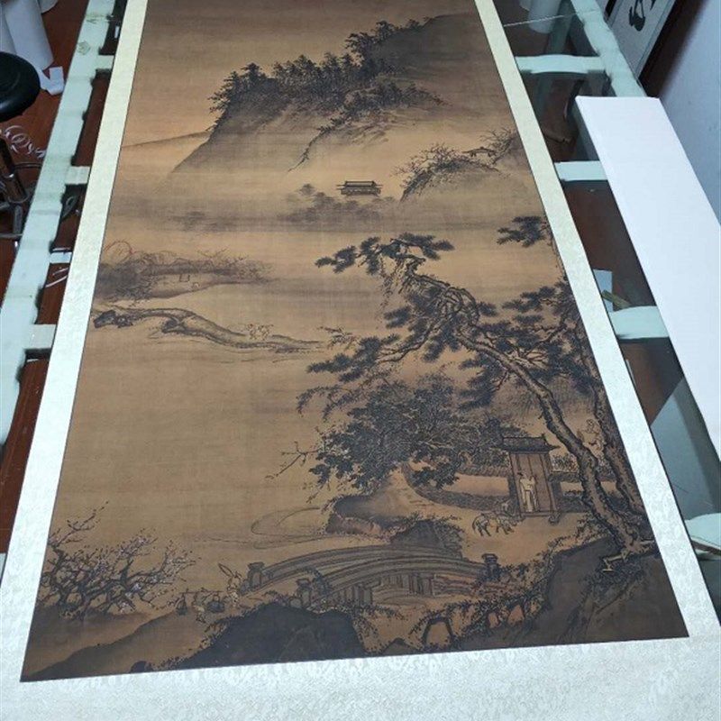 明 戴进 春游晚归图 仿古山水人物国画立轴高清绢布微喷装饰画