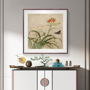 斗方国画花鸟挂画新中式玄关装饰画餐厅客厅墙画陈洪绶玉堂柱石图