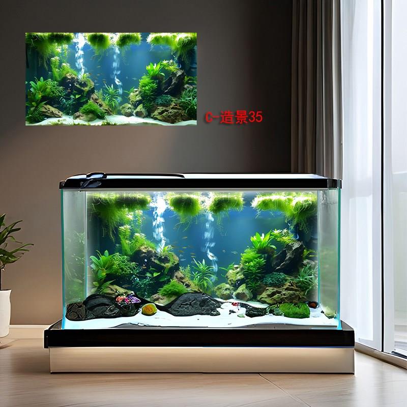 鱼缸背景画贴纸高清定制草缸溪流缸超白缸水族箱水底造景装饰图