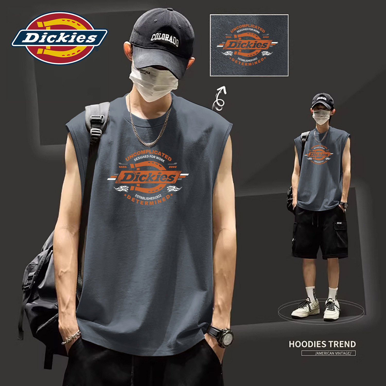 Dickies深灰色纯棉无袖背心男